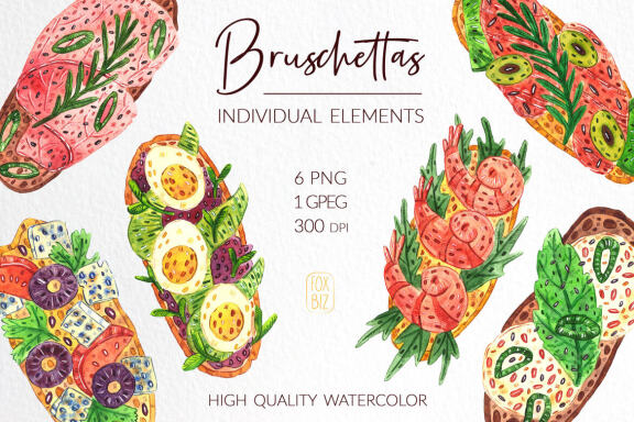 Bruschettas high quality watercolor clip art