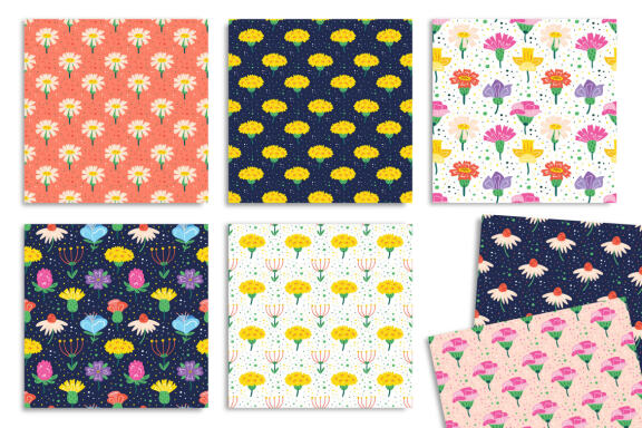 Hand drawn vector floral seamless pattern, digital paper
