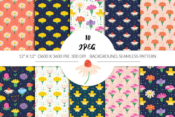 Hand drawn vector floral seamless pattern, digital paper