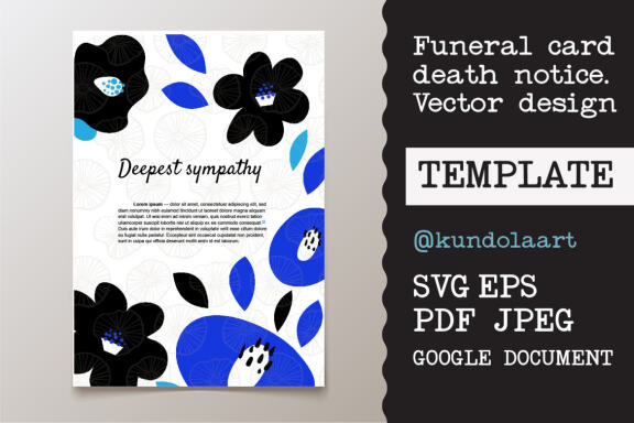 Funeral card template. SVG, PDF, EPS, JPEG, Google docs. 
