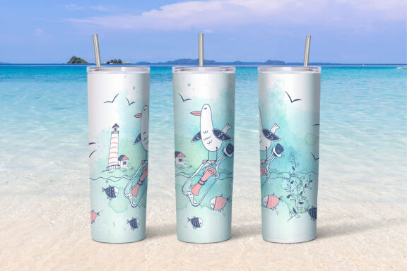 Sea beach with cute girls tumbler sublimation design Png.