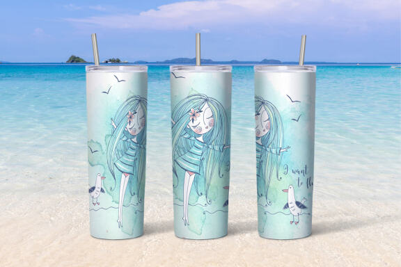 Beach girls tumbler sublimation design. 20 oz. skinny tumbler By