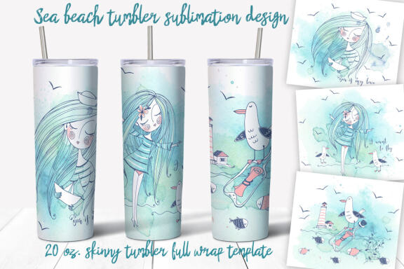 Beach girls tumbler sublimation design. 20 oz. skinny tumbler By