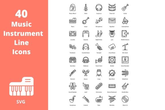 Music Instrument Icon Set Line 40 Icons