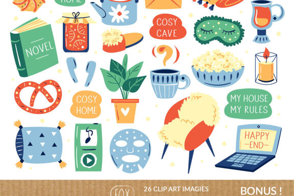 Cozy home clipart, stickers. Huge, stay home, my home stuff