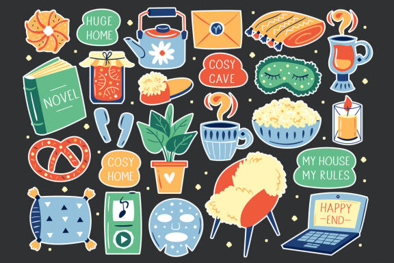 Cozy home clipart, stickers. Huge, stay home, my home stuff