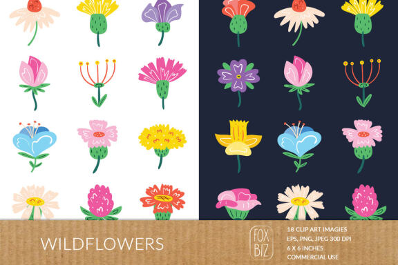 Wildflowers clipart. Floral prints. Nature, blooming flowers