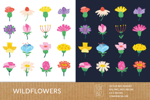 Wildflowers clipart. Floral prints. Nature, blooming flowers