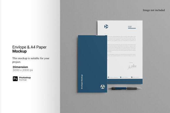 Top View Envelope and A4 Paper Mockup