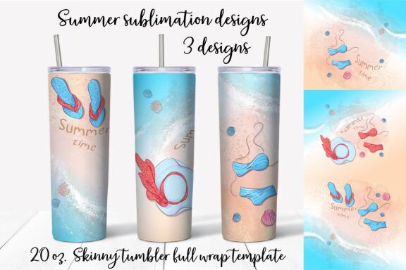 Summer sublimation design Skinny tumbler wrap design 