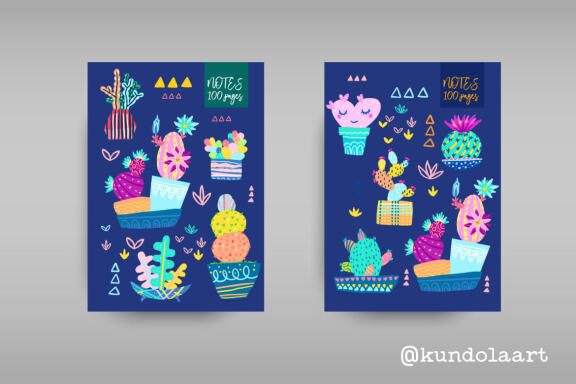 Сovers for notebooks with Cute cactus 