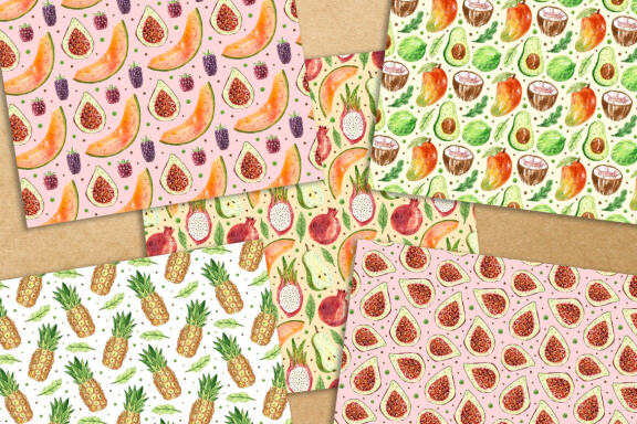 Fruits digital paper, seamless pattern. Packaging design