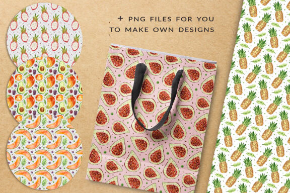 Fruits digital paper, seamless pattern. Packaging design