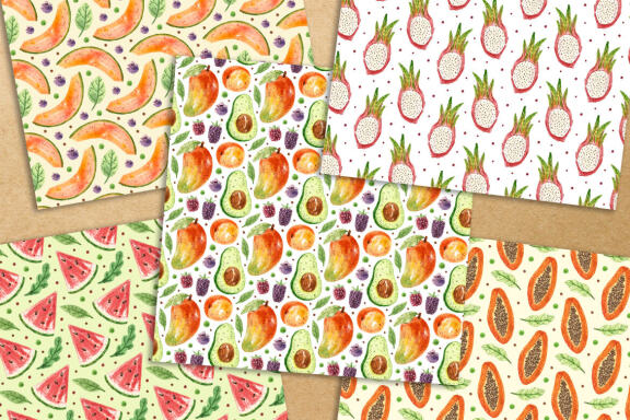 Fruits digital paper, seamless pattern. Packaging design
