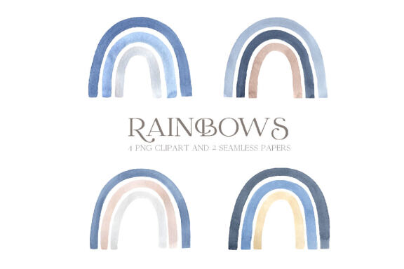 Watercolor Blue Baby Boy Rainbow Clipart