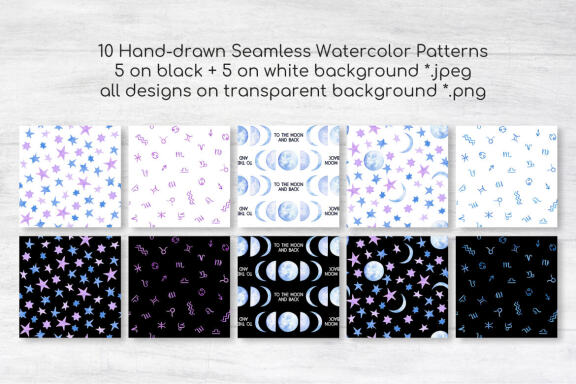 Night Sky Celestial Seamless Digital Papers, Clipart and Alphabet