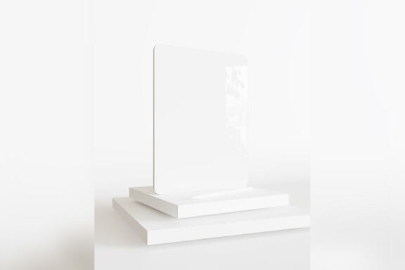 Tablet mockup portrait mode with stylus stand on blocks