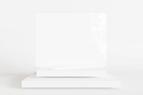 Tablet mockup landscape mode with stylus looks front view