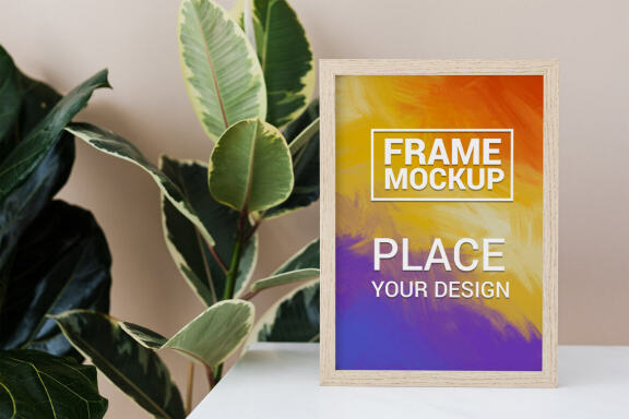 Wooden Frame Mockup in simple Interior #2