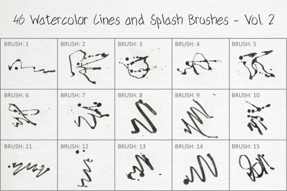 46 Watercolor Lines and Splash Brushes - Vol. 2