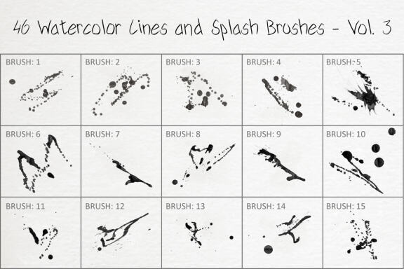 46 Watercolor Lines and Splash Brushes - Vol. 3