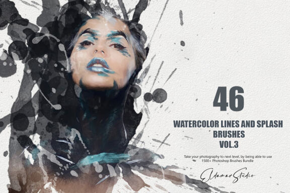 46 Watercolor Lines and Splash Brushes - Vol. 3