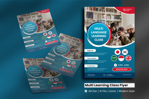 Multi Language Learning Class Flyer Template