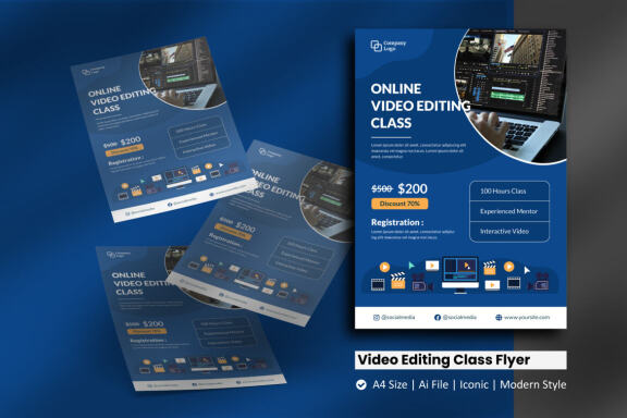 Online Video Editing Class Flyer Template