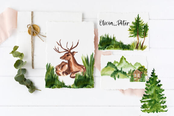 Watercolor forest clipart