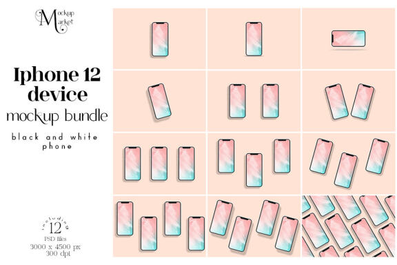 iPhone 12 Screen device mockups bundle.