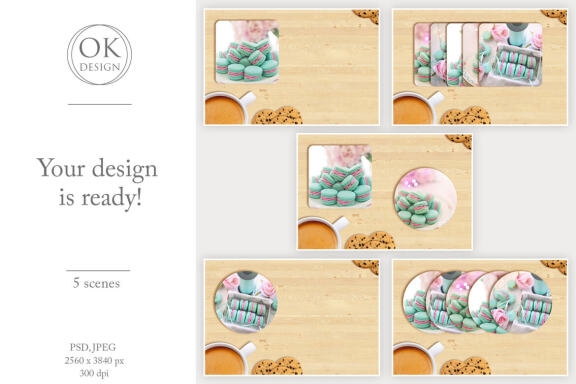 Coaster mockup bundle. Square and round coasters PSD, JPEG files.