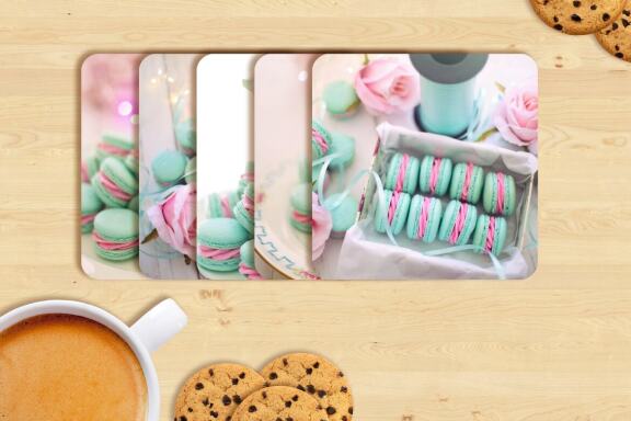 Coaster mockup bundle. Square and round coasters PSD, JPEG files.