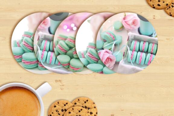 Coaster mockup bundle. Square and round coasters PSD, JPEG files.