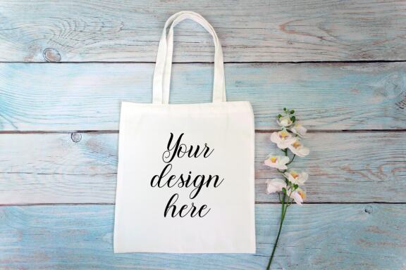 Cotton Tote bag Mockup Bundle. Rustic Farmhouse. Tote bag mockup photo with flowers and leaves.