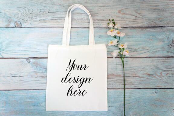 Cotton Tote bag Mockup Bundle. Rustic Farmhouse. Tote bag mockup photo with flowers and leaves.