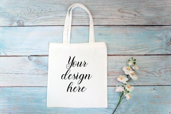Cotton Tote bag Mockup Bundle. Rustic Farmhouse. Tote bag mockup photo with flowers and leaves.