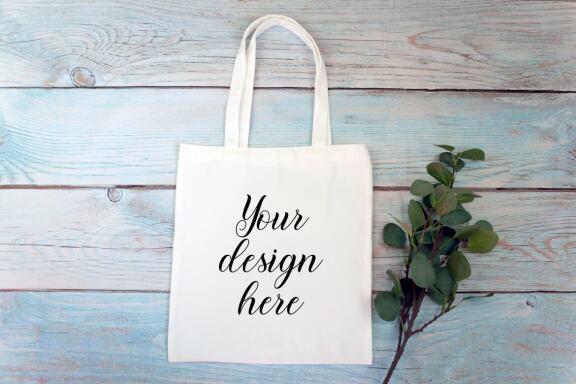 Cotton Tote bag Mockup Bundle. Rustic Farmhouse. Tote bag mockup photo with flowers and leaves.
