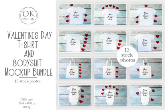 Valentines day White t-shirt mockup. Valentines Day Bodysuit mockup. Valentines Day mockup bundle for t-shirts and bodysuits.