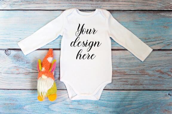 White t-shirt mockup and bodysuit mockup bundle with gnomes toys.