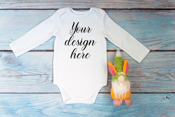 White t-shirt mockup and bodysuit mockup bundle with gnomes toys.
