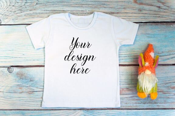 White t-shirt mockup and bodysuit mockup bundle with gnomes toys.
