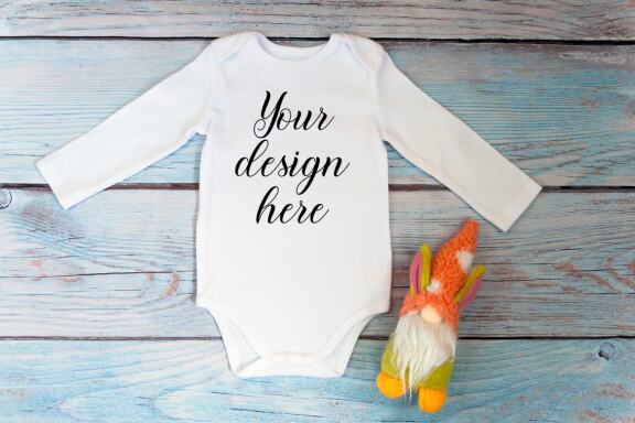 White t-shirt mockup and bodysuit mockup bundle with gnomes toys.