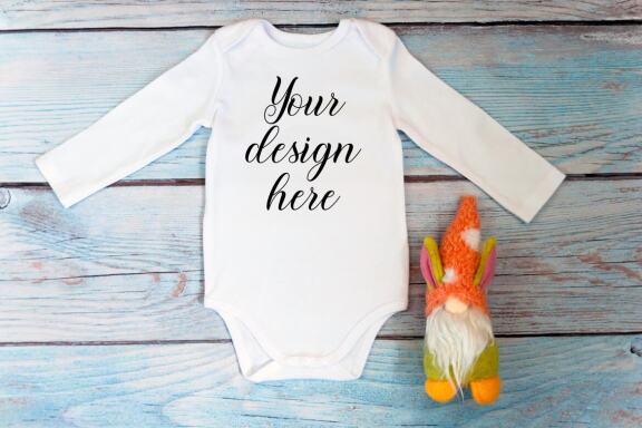 White t-shirt mockup and bodysuit mockup bundle with gnomes toys.