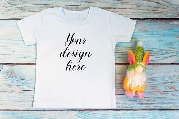 White t-shirt mockup and bodysuit mockup bundle with gnomes toys.
