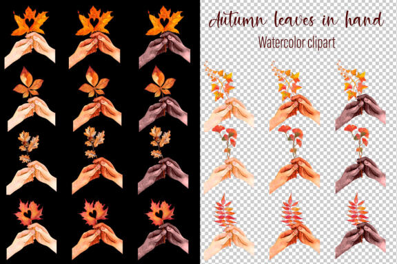 Autumn leaves in hand Watercolor clipart