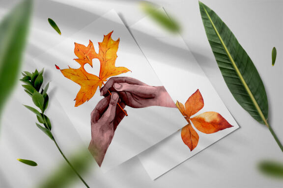 Autumn leaves in hand Watercolor clipart