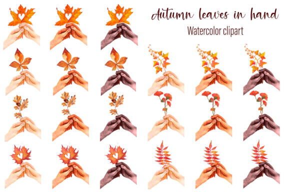 Autumn leaves in hand Watercolor clipart