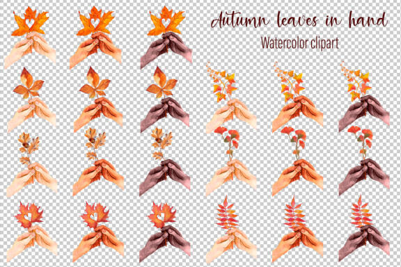 Autumn leaves in hand Watercolor clipart