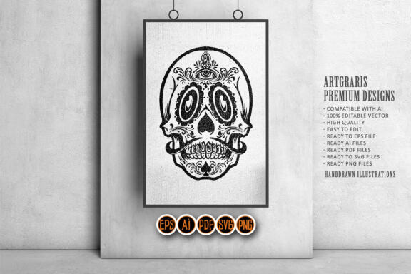mexican skull face tattoo silhouette
