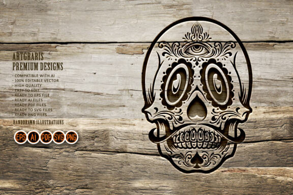 mexican skull face tattoo silhouette